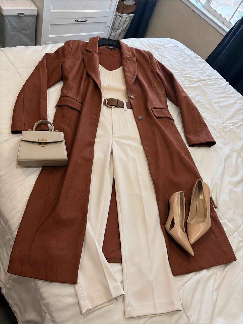 Lulu's Rust Brown Long Blazer Coat